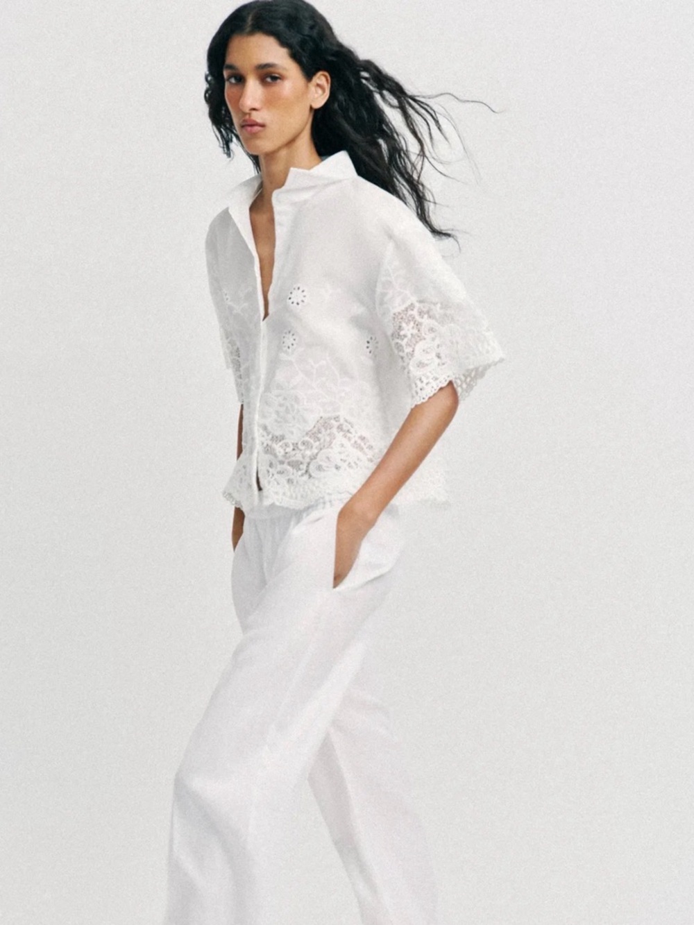 ZARA EMBROIDERED EYELET SHIRT - Picture 5 of 13